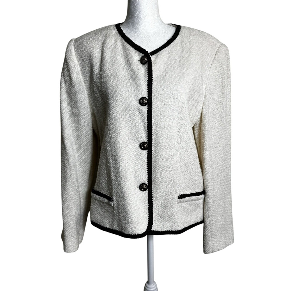 VTG 90s Tweed Blazer Ivory Cream Cardigan Jacket Coquette Light Academia 12P